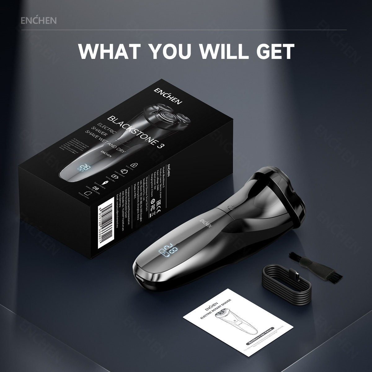 Electric Shaver Rotary - ENCHEN Electric Shaver 3D Blackstone 3